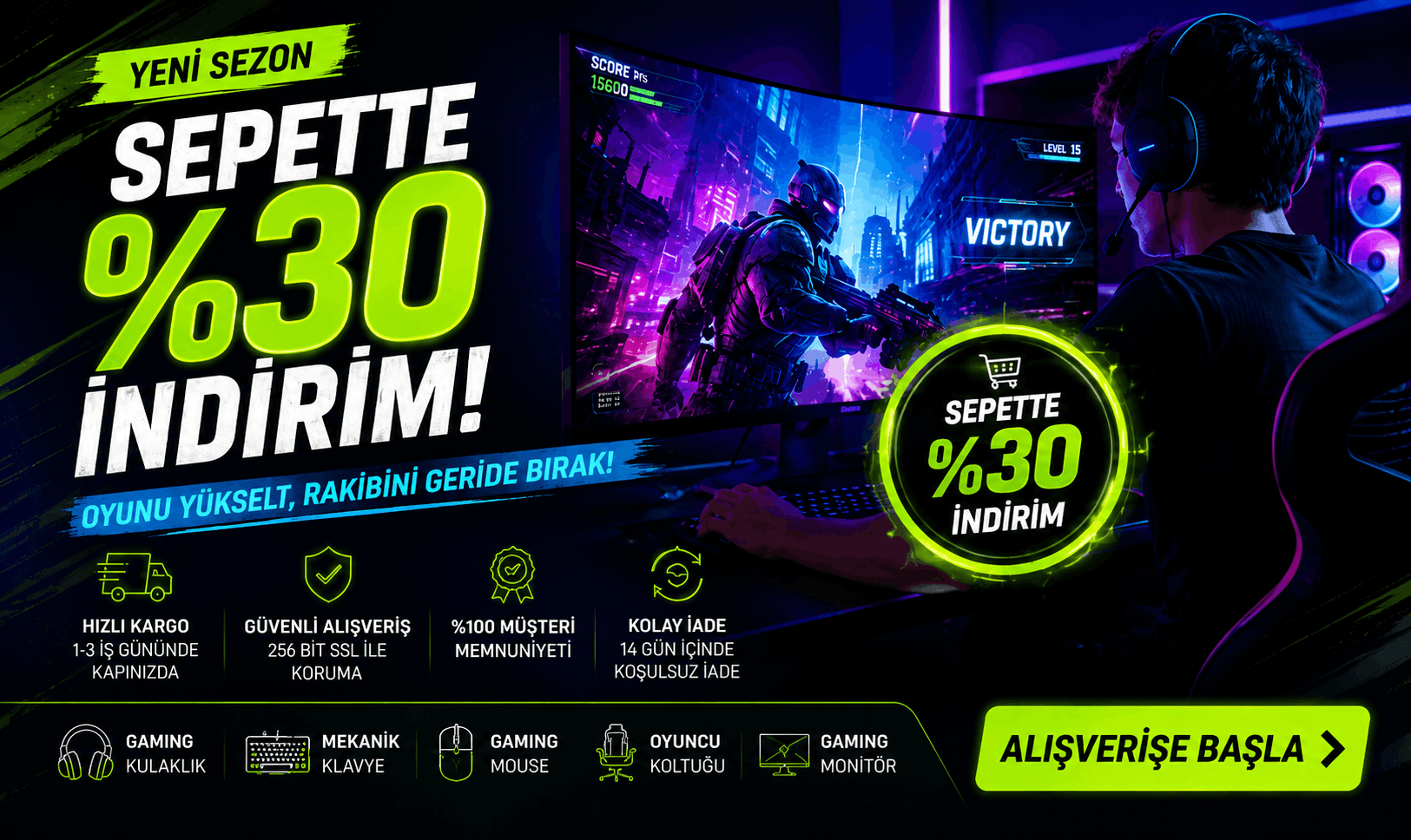 Gaming kulaklık, oyuncu klavyesi ve mouse kampanyası