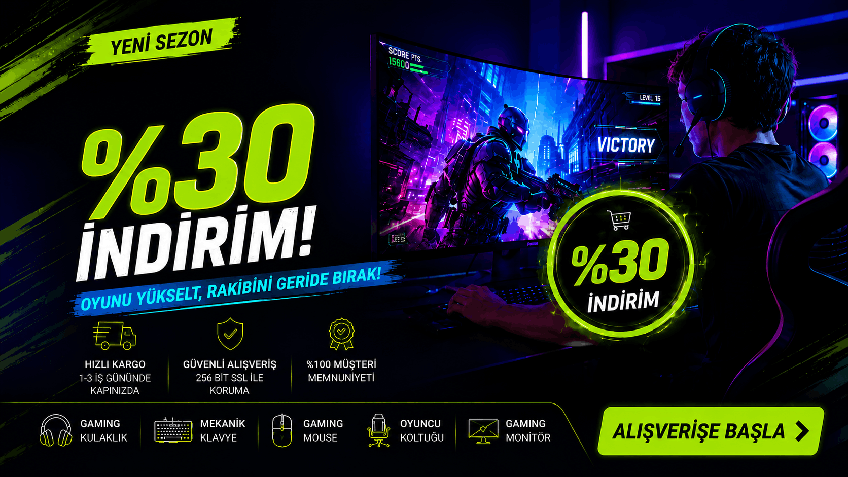 Gaming kulaklık, oyuncu klavyesi ve mouse kampanyası