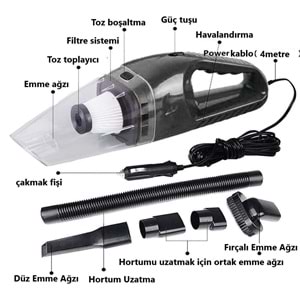 Havana Araç Temizlik Süpürgesi Çakmaklık Girişli Oto Süpürge 120 Watt 4M Kablo