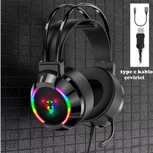 G606 Rainbow 7.1 Siyah Kulak Üstü USB-Typec Kulaklık 4D Mikrofonlu Profesyonel Rgb Oyuncu Kulaklığı