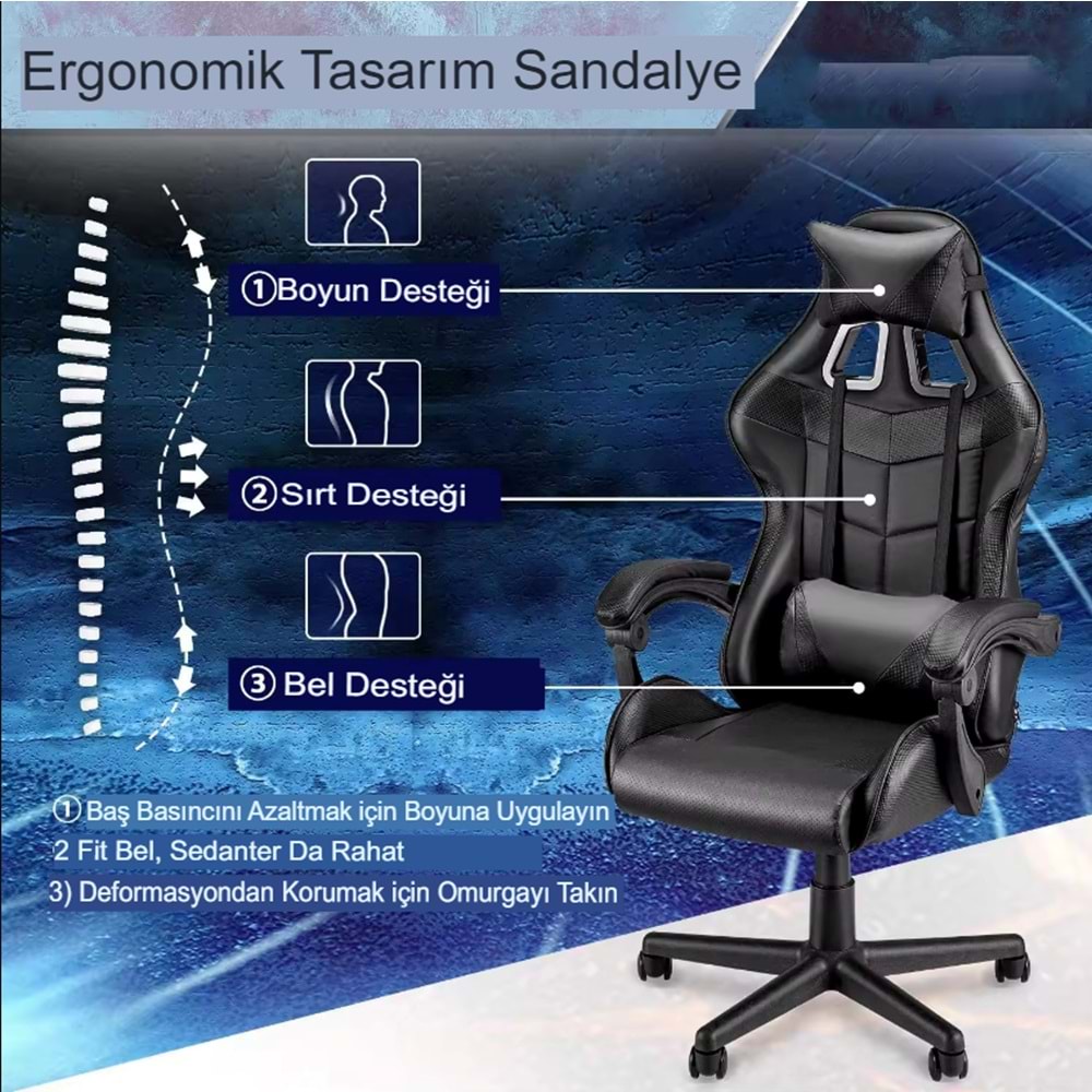 Kırmızı Desen Oyuncu Koltuğu Rampage Çok Fonksiyonlu Oyun Sandalyesi Pu Deri Koltuk Ergonomik Bilgisayar Büro Koltuğu