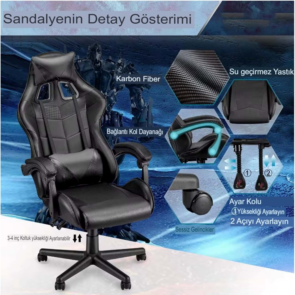 Kırmızı Desen Oyuncu Koltuğu Rampage Çok Fonksiyonlu Oyun Sandalyesi Pu Deri Koltuk Ergonomik Bilgisayar Büro Koltuğu