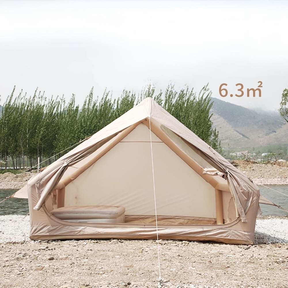 6 Kişilik 4 Mevsim Şişme Kamp Çadırı | 6.3 m² Geniş Yaşam Alanı | Hızlı Kurulum | Su Geçirmez Oxford Kumaş | El Pompalı
