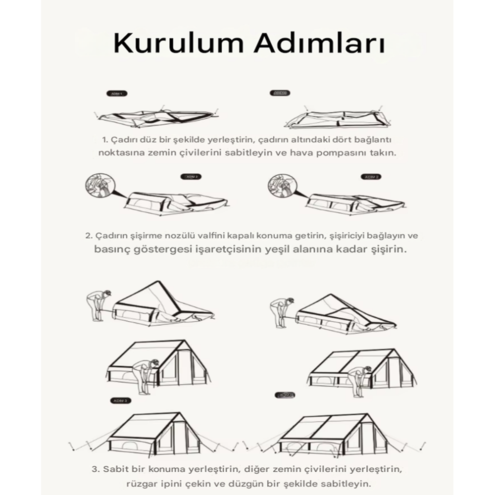 6 Kişilik 4 Mevsim Şişme Kamp Çadırı | 6.3 m² Geniş Yaşam Alanı | Hızlı Kurulum | Su Geçirmez Oxford Kumaş | El Pompalı