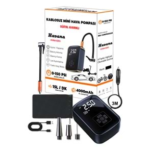 Akıllı 4000mAh Dijital Hava Kompresörü – 150PSI Şarjlı Taşınabilir Lastik Şişirme Pompası | Oto, Bisiklet, Top & Powerbank Özellikli