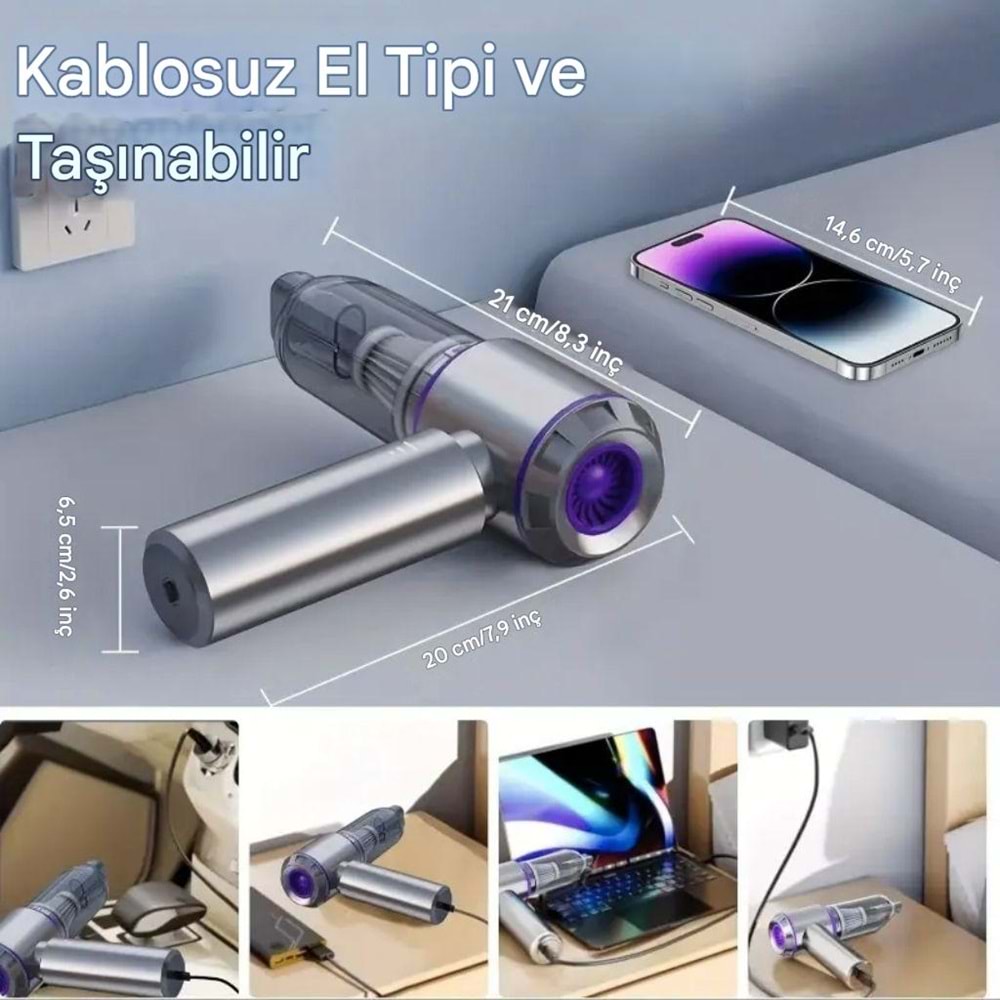 Kablosuz Güçlü Araç Süpürgesi Ve Hava Üfleyici | 20000pa Vakum Gücü | 3 Kademeli Hız | Oto Süpürgesi | Elektrikli Şarjlı Süpürge | Araç İçi Süpürge