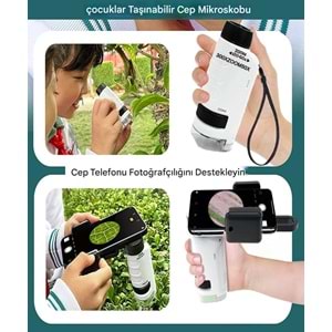 Mini Portatif Çocuk Mikroskop – 50X–300X Zoom, LED Işıklı, Eğitim ve Keşif Mikroskobu