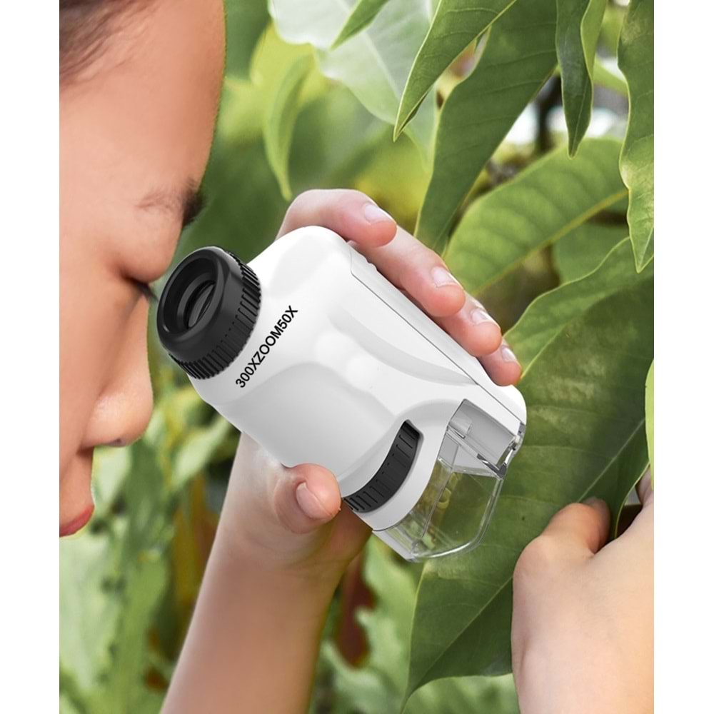 Mini Portatif Çocuk Mikroskop – 50X–300X Zoom, LED Işıklı, Eğitim ve Keşif Mikroskobu