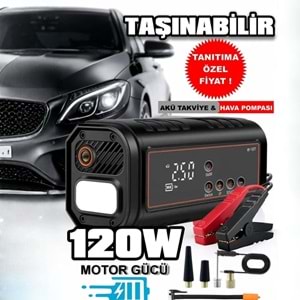 HT15 2 Fonksiyonlu 12V Akü Takviye Cihazı & Hava Kompresörü Powerbank Dijital Basınç Lastik Pompası