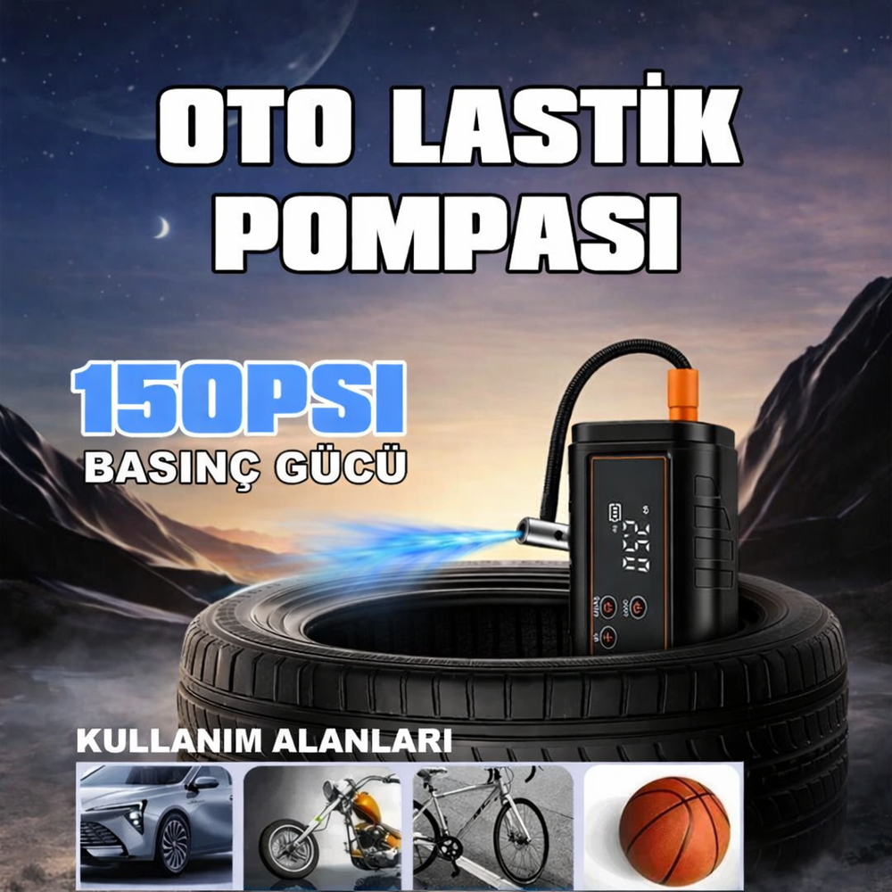 HT15 2 Fonksiyonlu 12V Akü Takviye Cihazı & Hava Kompresörü Powerbank Dijital Basınç Lastik Pompası