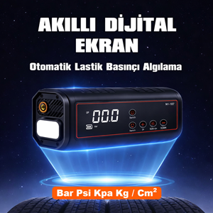 HT15 2 Fonksiyonlu 12V Akü Takviye Cihazı & Hava Kompresörü Powerbank Dijital Basınç Lastik Pompası