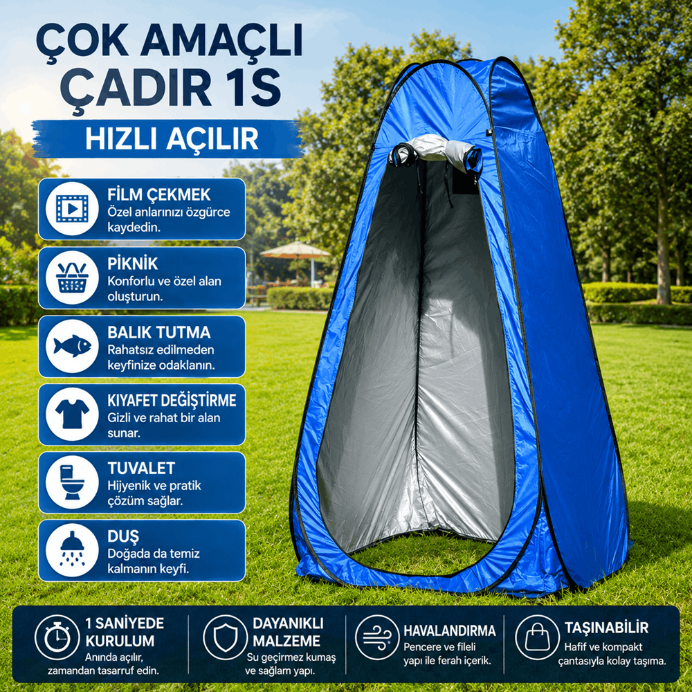 DS12 Pop Up Duş Çadırı Kamp Soyunma Kabini Tuvalet Çadırı Plaj Gizlilik Kabini Katlanır Taşınabilir