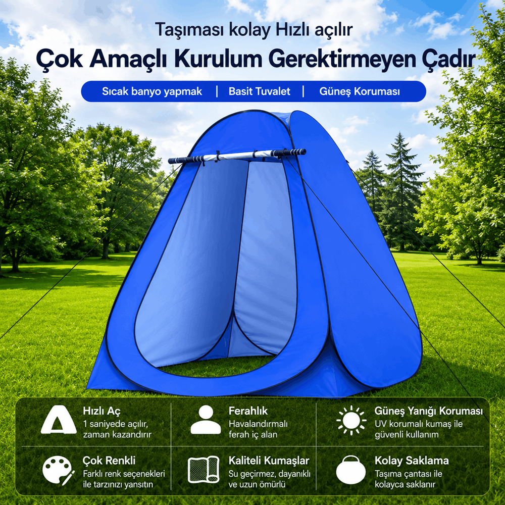 DS12 Pop Up Duş Çadırı Kamp Soyunma Kabini Tuvalet Çadırı Plaj Gizlilik Kabini Katlanır Taşınabilir