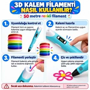3D Kalem İçin 50 Metre Renkli Filament Seti