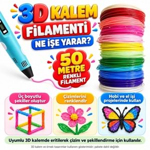 3D Kalem İçin 50 Metre Renkli Filament Seti