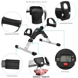 X1 Mini Katlanabilir El ve Ayak Egzersiz Pedalı Kondisyon Bisikleti – LCD Sayaçlı, Ayarlanabilir Dirençli, Taşınabilir Fitness Ekipmanı