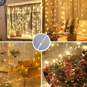 Peri Telli Led Perde Led Işık Kumandalı 300 Ledli 3X3 Metre Usbli 8 Animasyonlu Günışığı