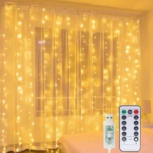Peri Telli Led Perde Led Işık Kumandalı 300 Ledli 3X3 Metre Usbli 8 Animasyonlu Günışığı