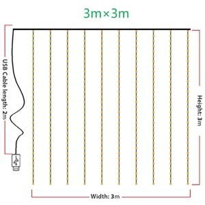 Peri Telli Led Perde Led Işık Kumandalı 300 Ledli 3X3 Metre Usbli 8 Animasyonlu Günışığı