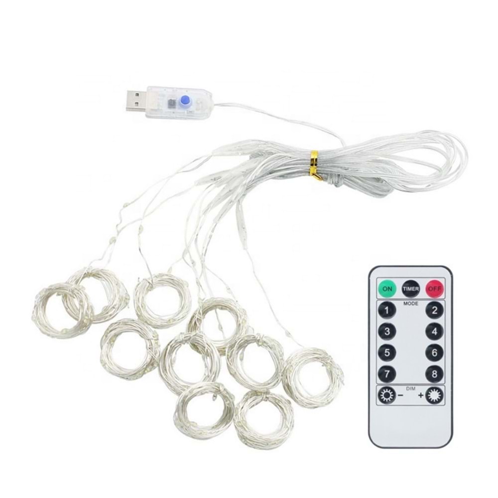 Peri Telli Led Perde Led Işık Kumandalı 300 Ledli 3X3 Metre Usbli 8 Animasyonlu Günışığı