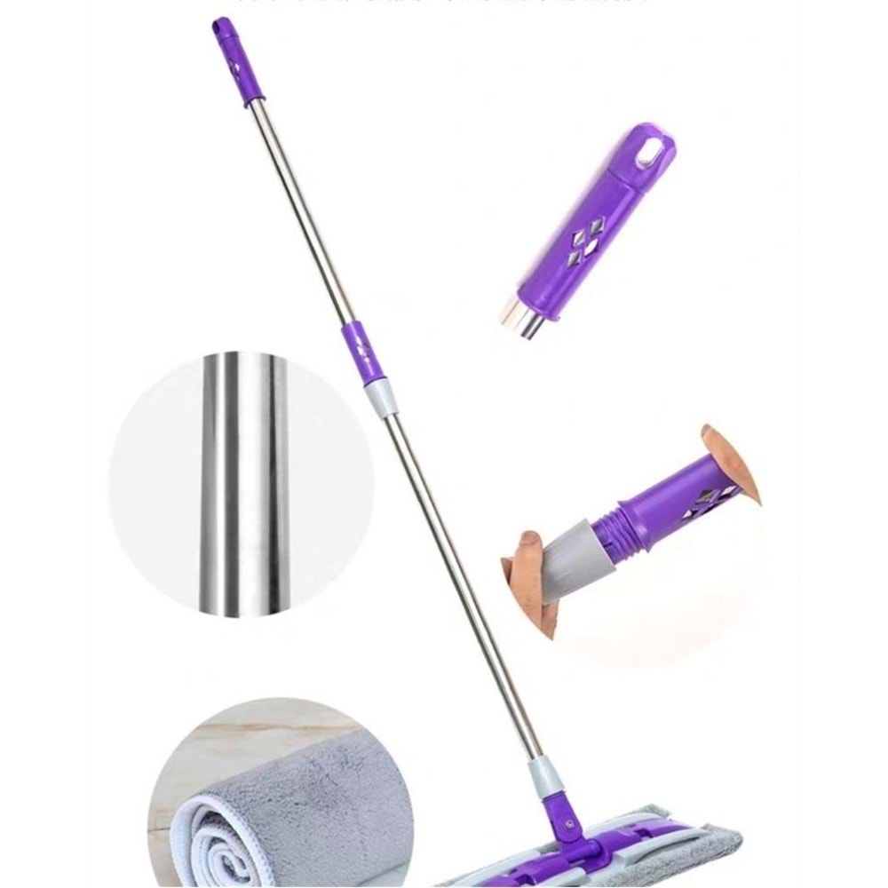Mor Teleskobik Mandallı Mikrofiber Sihirli Mop Yüzey Temizleyici (duvar,fayans,yer,cam)