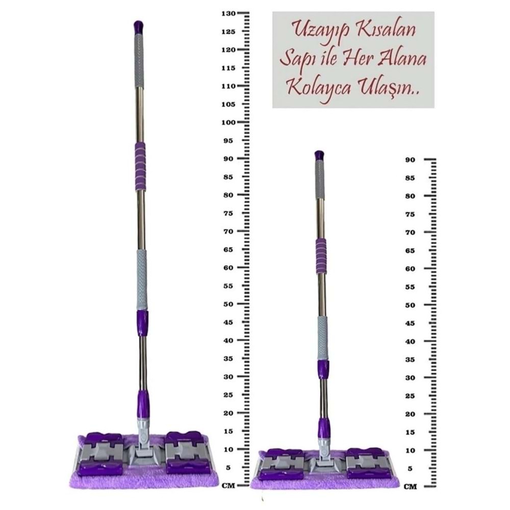 Mor Teleskobik Mandallı Mikrofiber Sihirli Mop Yüzey Temizleyici (duvar,fayans,yer,cam)