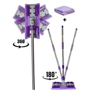 Mor Teleskobik Mandallı Mikrofiber Sihirli Mop Yüzey Temizleyici (duvar,fayans,yer,cam)