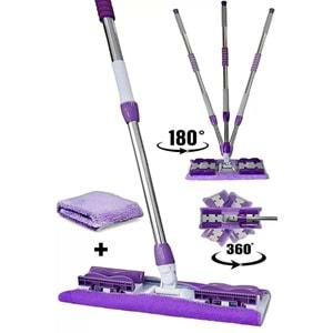 Mor Teleskobik Mandallı Mikrofiber Sihirli Mop Yüzey Temizleyici (duvar,fayans,yer,cam)