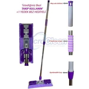 Mor Teleskobik Mandallı Mikrofiber Sihirli Mop Yüzey Temizleyici (duvar,fayans,yer,cam)