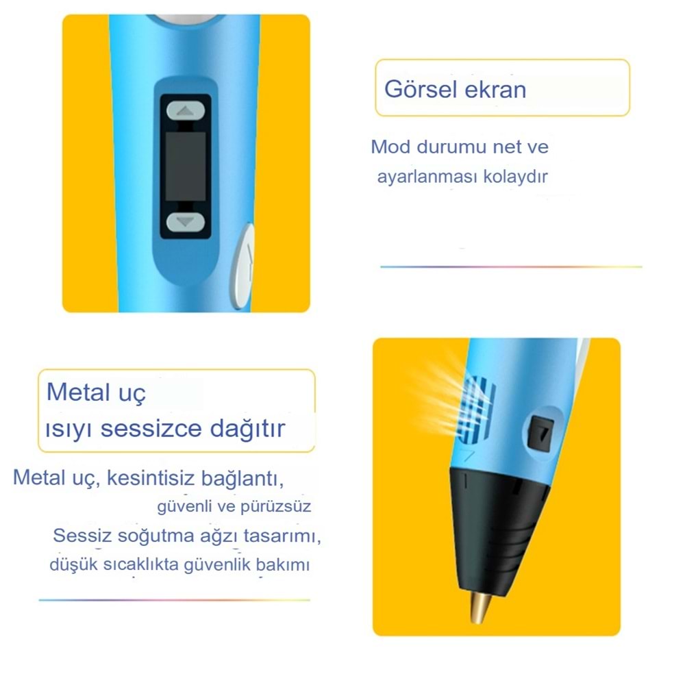 3d Pen - Üç Boyutlu Yazıcı Kalem Printer 3 Renk Filament