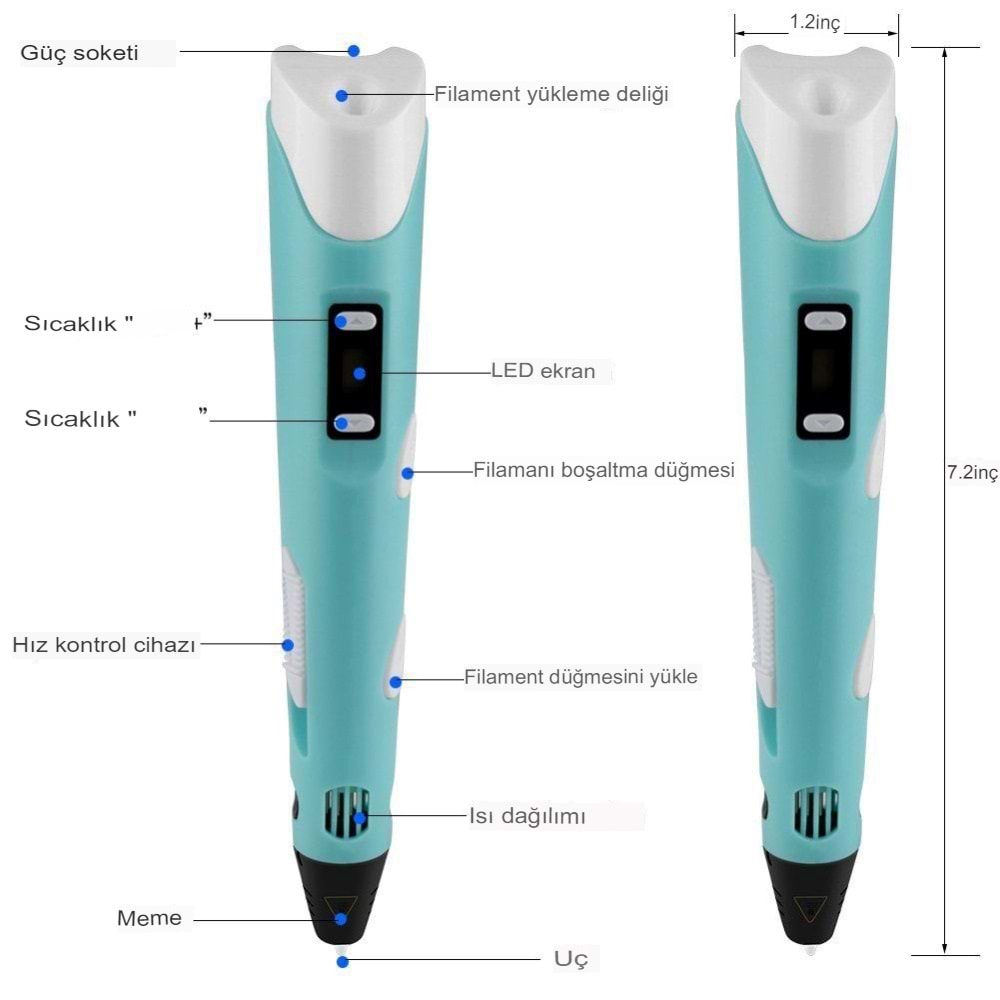 3d Pen - Üç Boyutlu Yazıcı Kalem Printer 3 Renk Filament