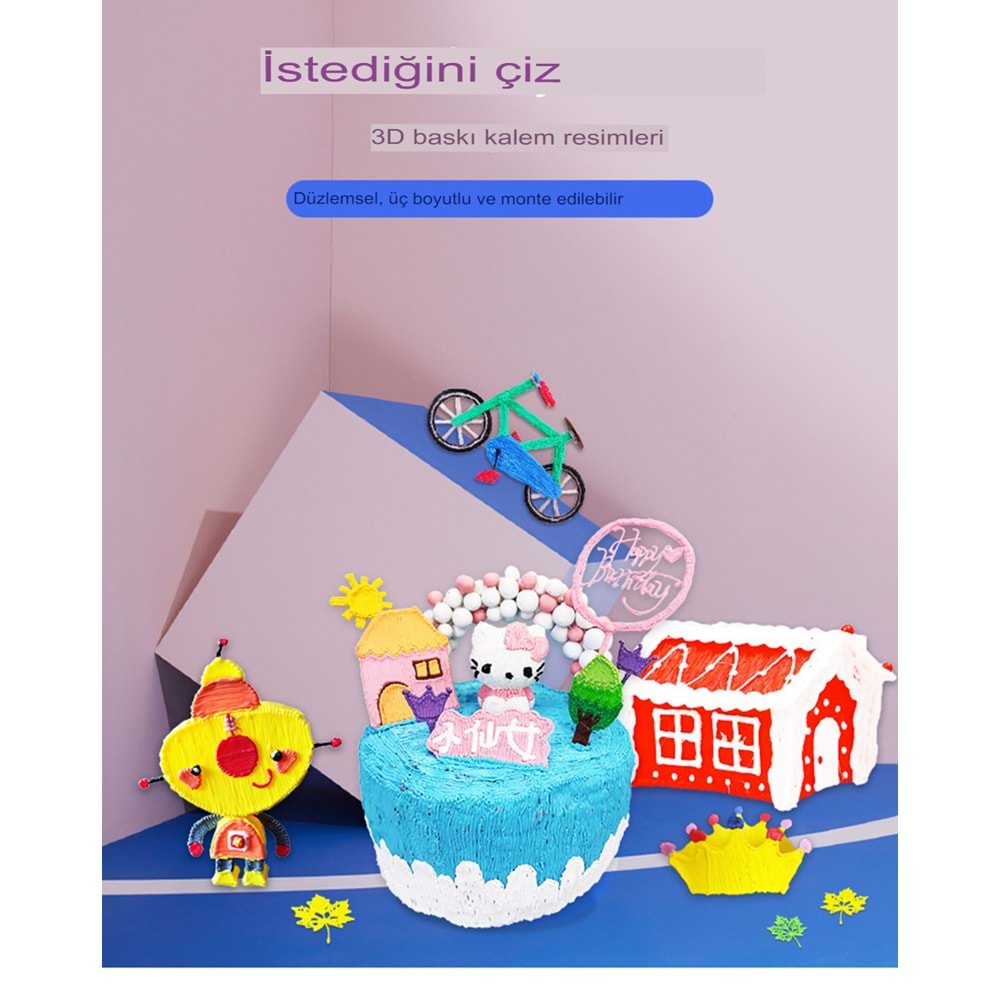 3d Pen - Üç Boyutlu Yazıcı Kalem Printer 3 Renk Filament