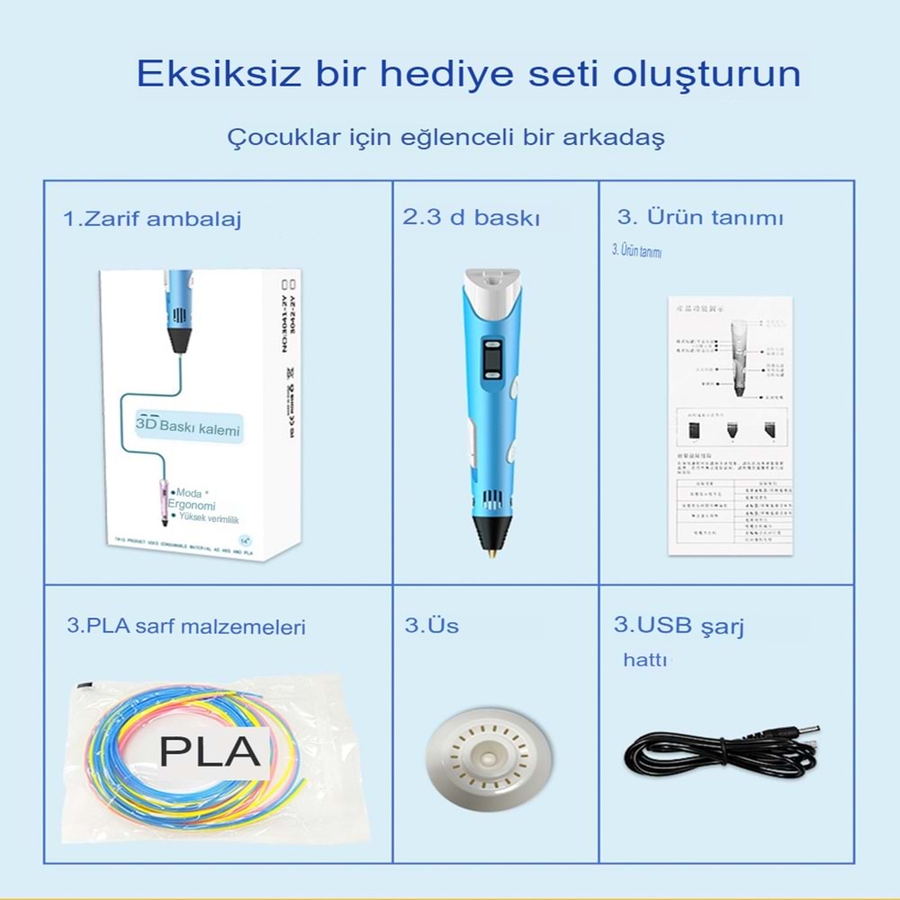 3d Pen - Üç Boyutlu Yazıcı Kalem Printer 3 Renk Filament