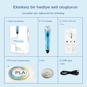 3d Pen - Üç Boyutlu Yazıcı Kalem Printer 3 Renk Filament