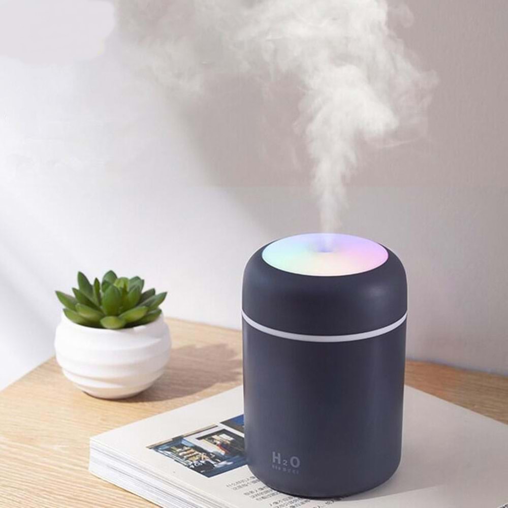 Gri H20 Hava Nemlendirici Led Işıklı Mini Ortam Oda Hava Nemlendirici Soğuk Buhar Makinesi