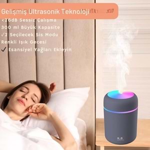 Gri H20 Hava Nemlendirici Led Işıklı Mini Ortam Oda Hava Nemlendirici Soğuk Buhar Makinesi