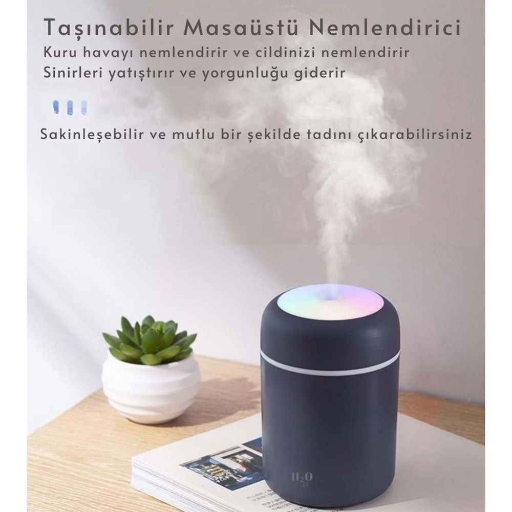 Gri H20 Hava Nemlendirici Led Işıklı Mini Ortam Oda Hava Nemlendirici Soğuk Buhar Makinesi