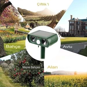 Ultrasonik Yabani Hayvan Engelleyici Uzaklaştırıcı Kaçırıcı Kedi,Köpek,Fare,Yılan,Akrep Hareket Sensörlü Tespitli Cihaz