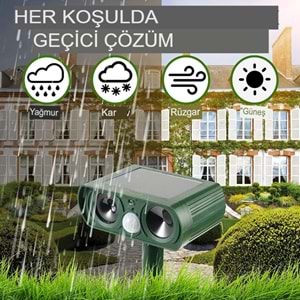 Ultrasonik Yabani Hayvan Engelleyici Uzaklaştırıcı Kaçırıcı Kedi,Köpek,Fare,Yılan,Akrep Hareket Sensörlü Tespitli Cihaz